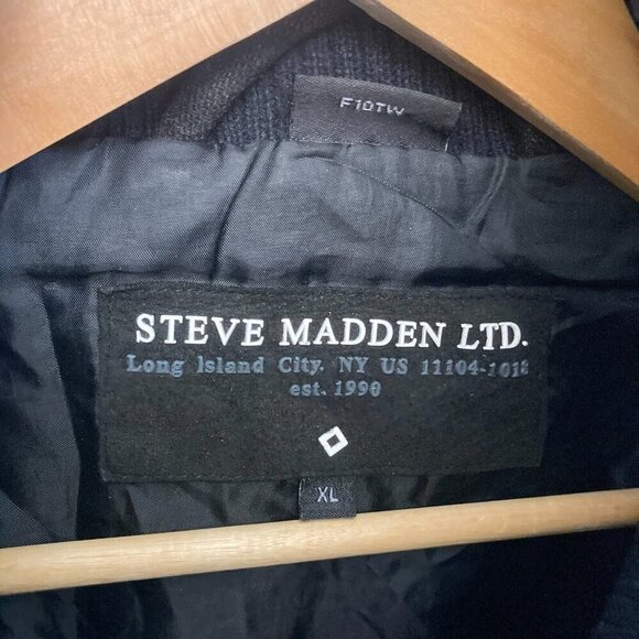 Steve Madden Mens Heavyweight Wool Jacket XL Black Zip & Toggle Coat Y2K Style - Picture 2 of 16